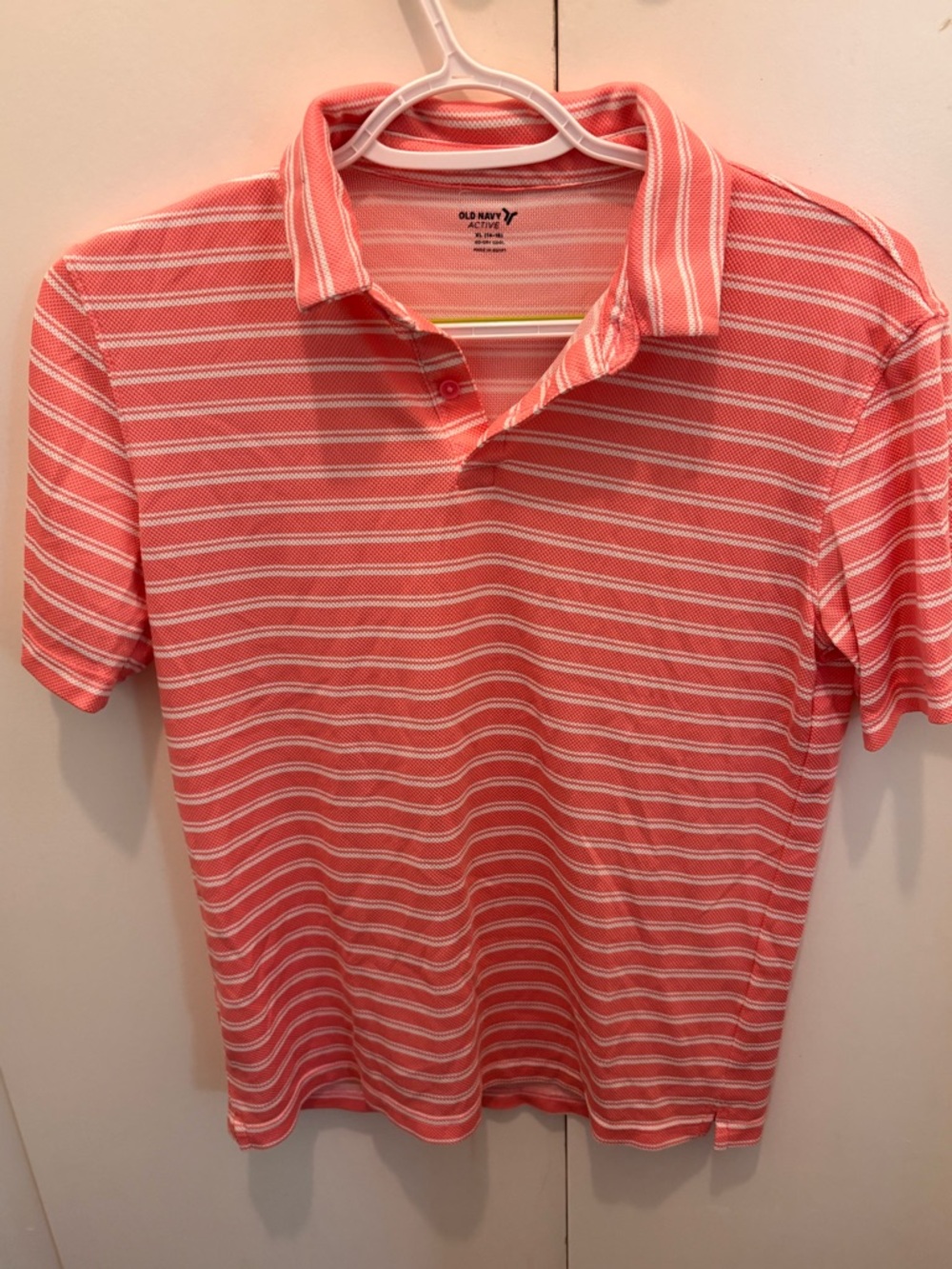 Old Navy Coral and White Striped Polo - Men's Short Sleeve